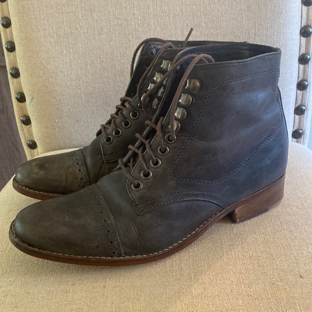 Free People Leather Lace Up Boots Distressed Gray Size 9-9.5